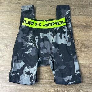 Under Armour Mens HeatGear Printed Black Grey Leggings, sz small/medium